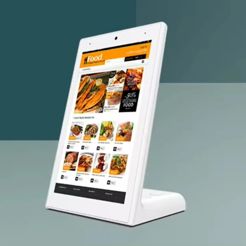 

Innovative L Shape Bar Restaurant Table Top Stand Ordering Calling Android Tablet LCD Digital Menu Holder Advertising Display
