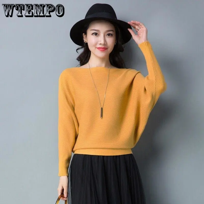 WTEMPO Winter Women Sweater Batwing Sleeve Jersey mujer Oversized Jumper Slash Neck Women\'s Knitted Sweaters Coat