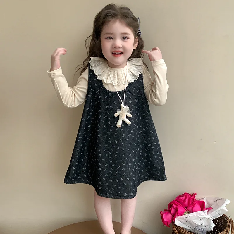children-girl-autumn-two-piece-clothing-cotton-lace-colalr-baby-girl-undershirt-suit-loose-floral-printed-toddler-girls-sundress
