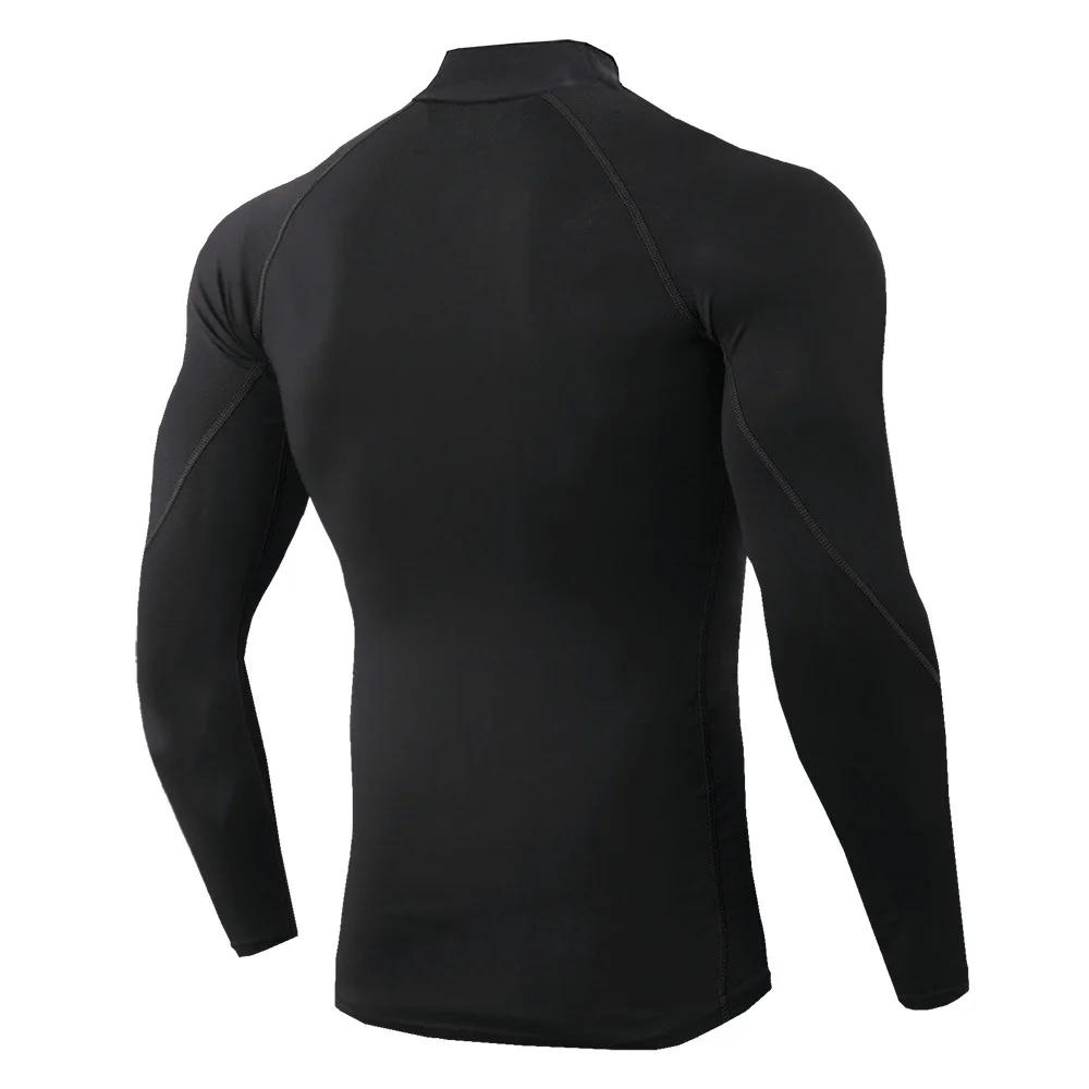 3 Colors Men High Neck Long Sleeve T-shirt Compression Shirts Cool Dry Sun Protection Sports Tights Undershirts Running Gym Tops