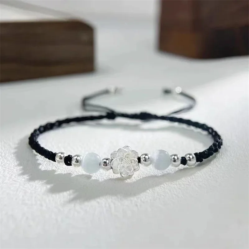 خمر اليدوية النمط الصيني جديلة سوار للنساء الفتيات موضة زهرة اللوتس مطرز سوار مجوهرات هدايا قابل للتعديل #2