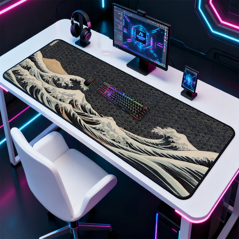 Japanese Desk Pad Keyboard Mat Desktop Mat Nonslip 1600x600 Ocean Design Mousepad Storm 1400x600 Keyboard Mat Giant Deskmat 5mm