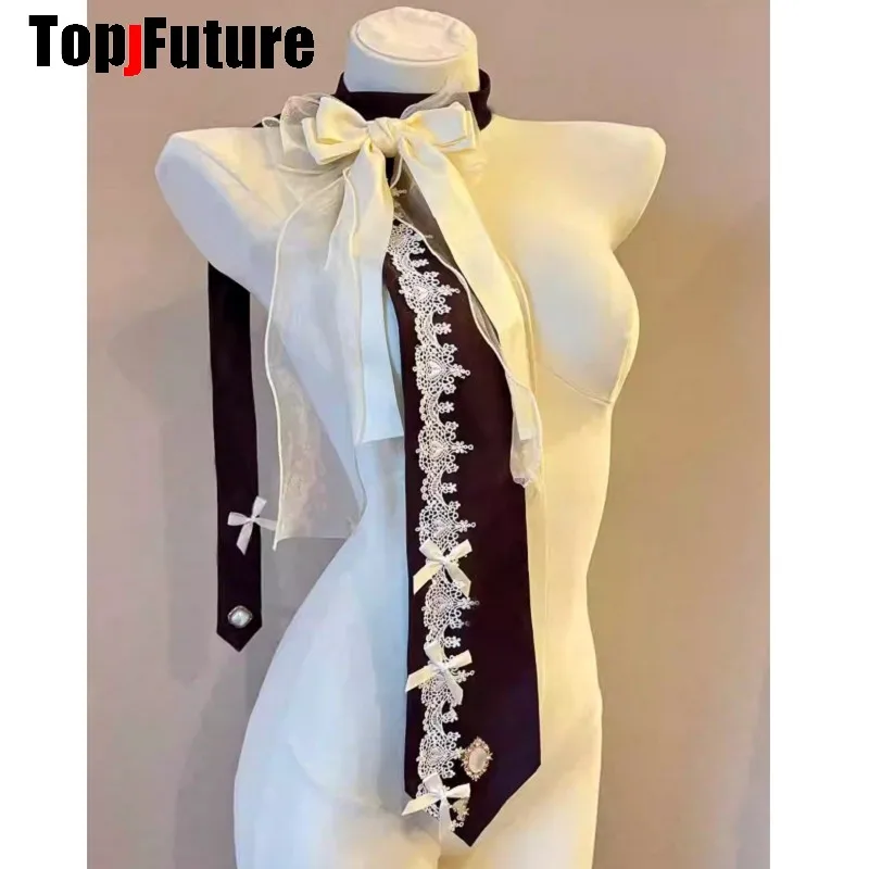 Korean Style Ins Antique Accessories Women Men Steampunk Pre-Tied Tie Bow Lace Punk Y2K Girl Couple Gothic Versatile JK Tie