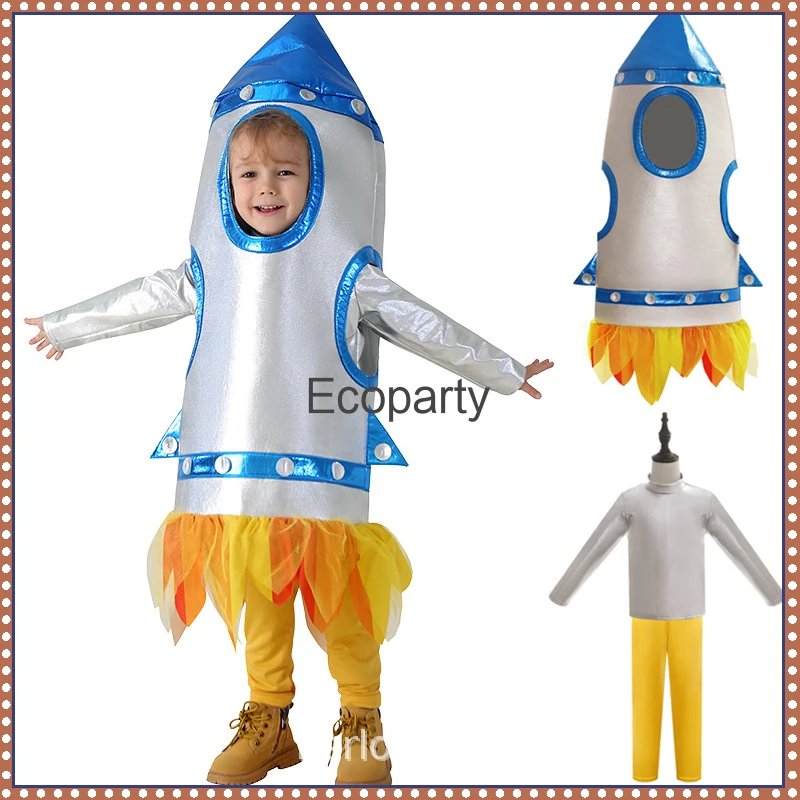 New Halloween Children Space Rocket Ship Cosplay Costume Boy's 3D Rocket Launching Uniform Suit Kid Purim Carnival Party Outfits