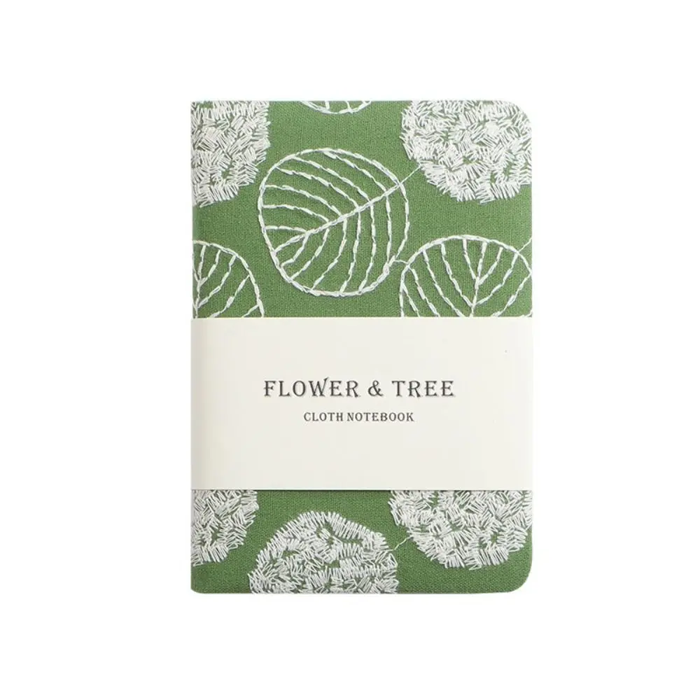 A6 Stylish Leaf Hand Ledger Fabric Cover Compact Embroidered Notebook Multi-Purpose Morandi Pocket Book Office