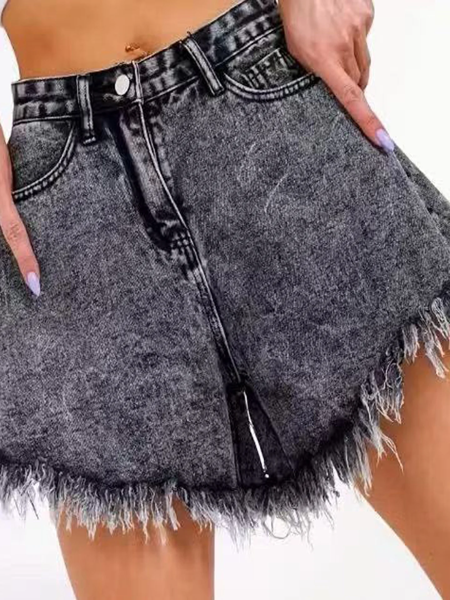 Retro American Loose Fit Denim Shorts Women's Fashionable Frayed Hem Wide Leg Hot Pants Autumn New Style Slimming Effect