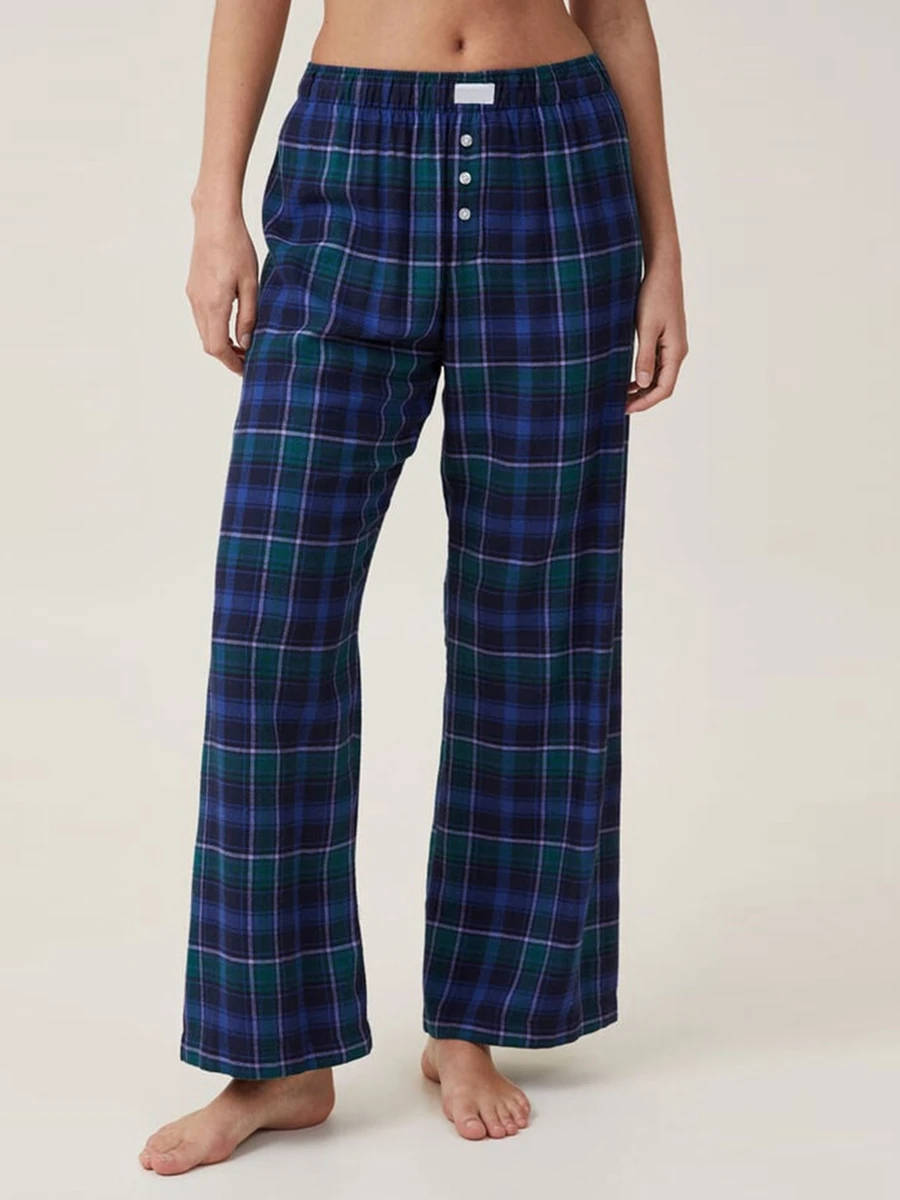 New Fashion Women Comfy Pajama Pants Plaid Stripe Print Elastic Waist Lounge Pants Stretch Sleep Pj Bottoms For Sleepwear S M L