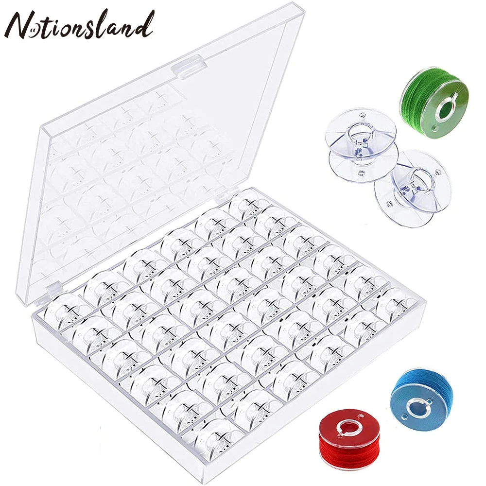 36Pcs Transparent Plastic Sewing Machine Bobbins with Case for Janome Brother Singer Sewing Storage Tool Christmas Gift