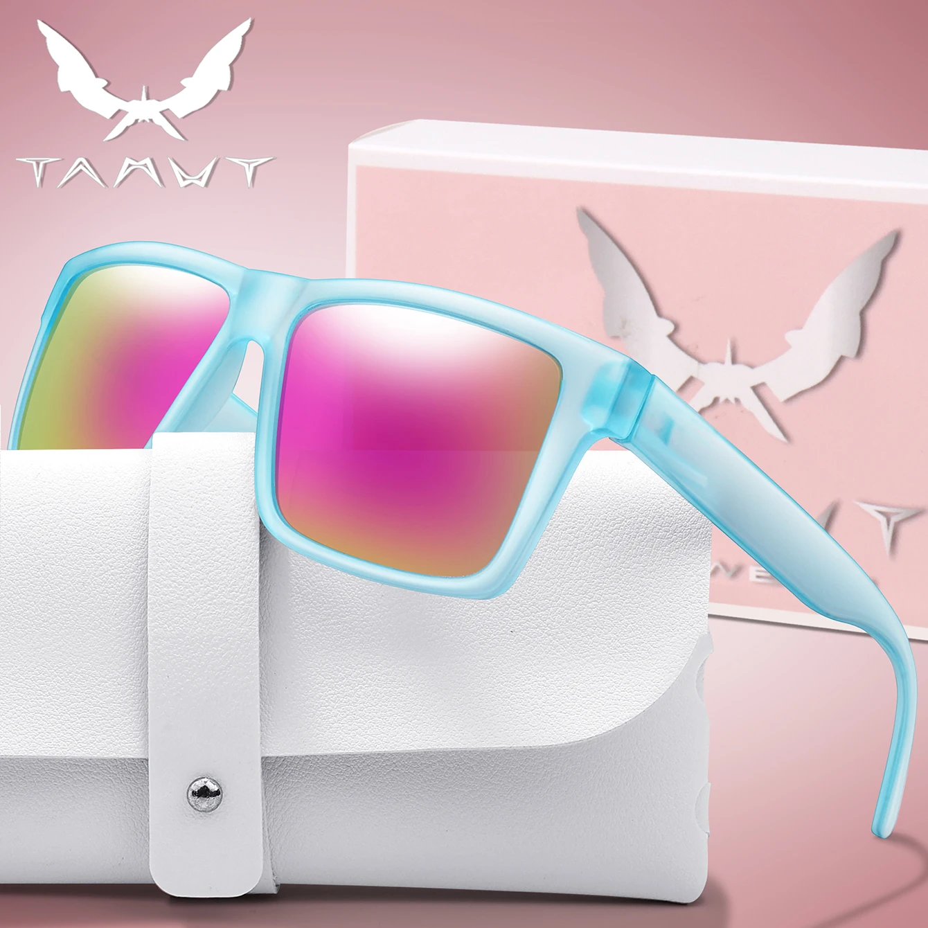 Unisex Polarisierte Fahrrad-Sonnenbrille, klassisch, quadratisch, UV400, bunte Gläser, schützende Outdoor-Angel- und Fahrbrille mit Box
