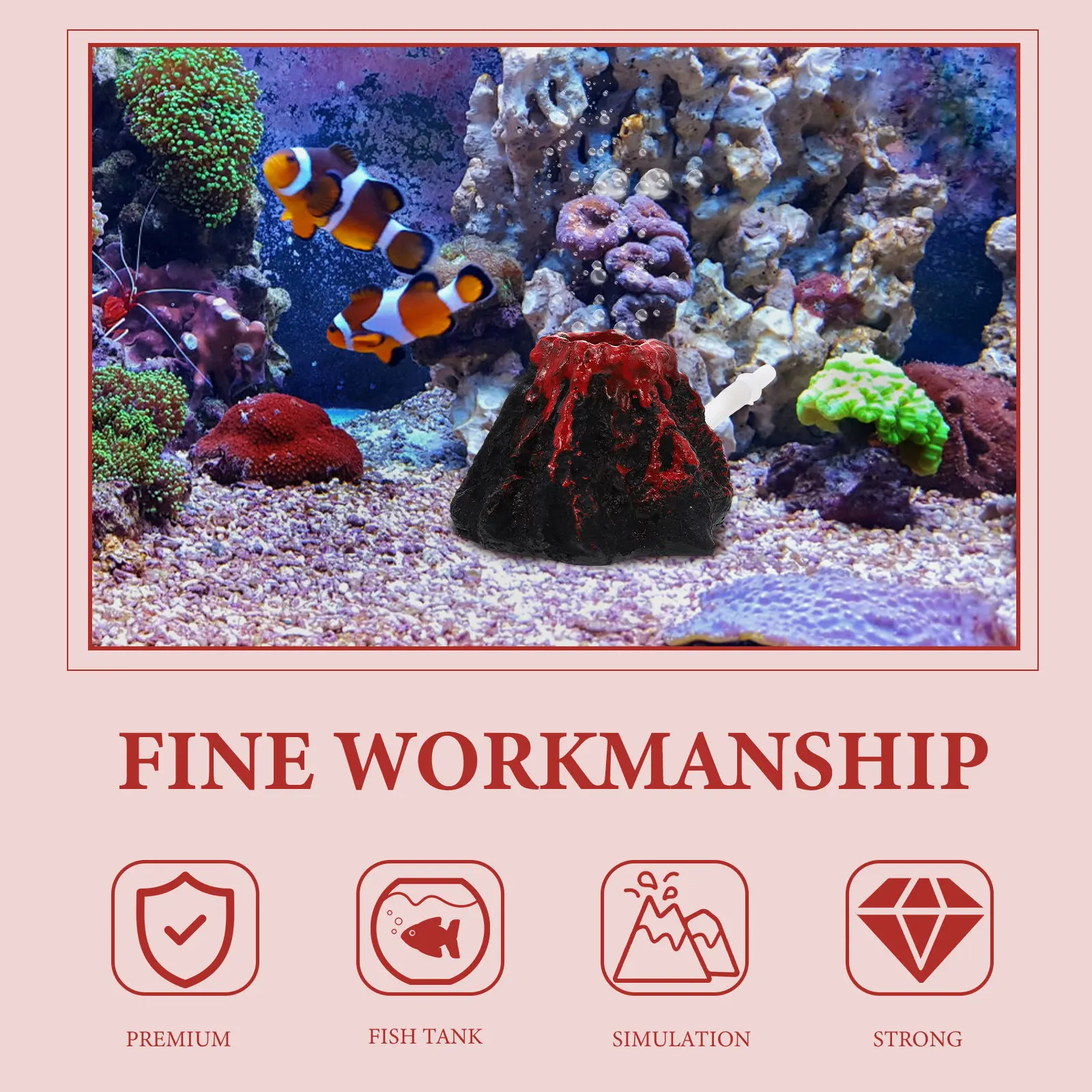 Realistic Resin Volcano Aquarium Ornament for Fish Tank Decor Lifelike Landscaping Decoration with Hiding Spot Bubbler Function