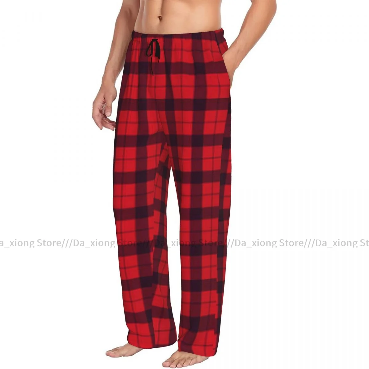 Buffalo xadrez padrão calças do pijama masculino, calças salão masculino, Sleep Bottoms, vermelho, preto