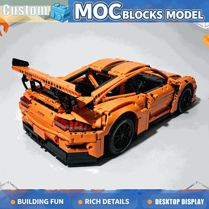2868PCS Orange Remote Control Racing Sports Car Building Blocks Performance Vehicle Model DIY Assembly Display Collection Gift
