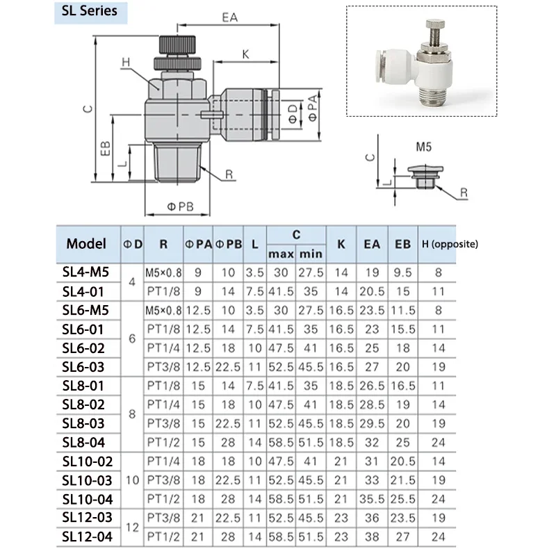 1PCS High Quality White SL Type Air Hose Rapidities Pipe Quick Release Pneumatic Fitting.