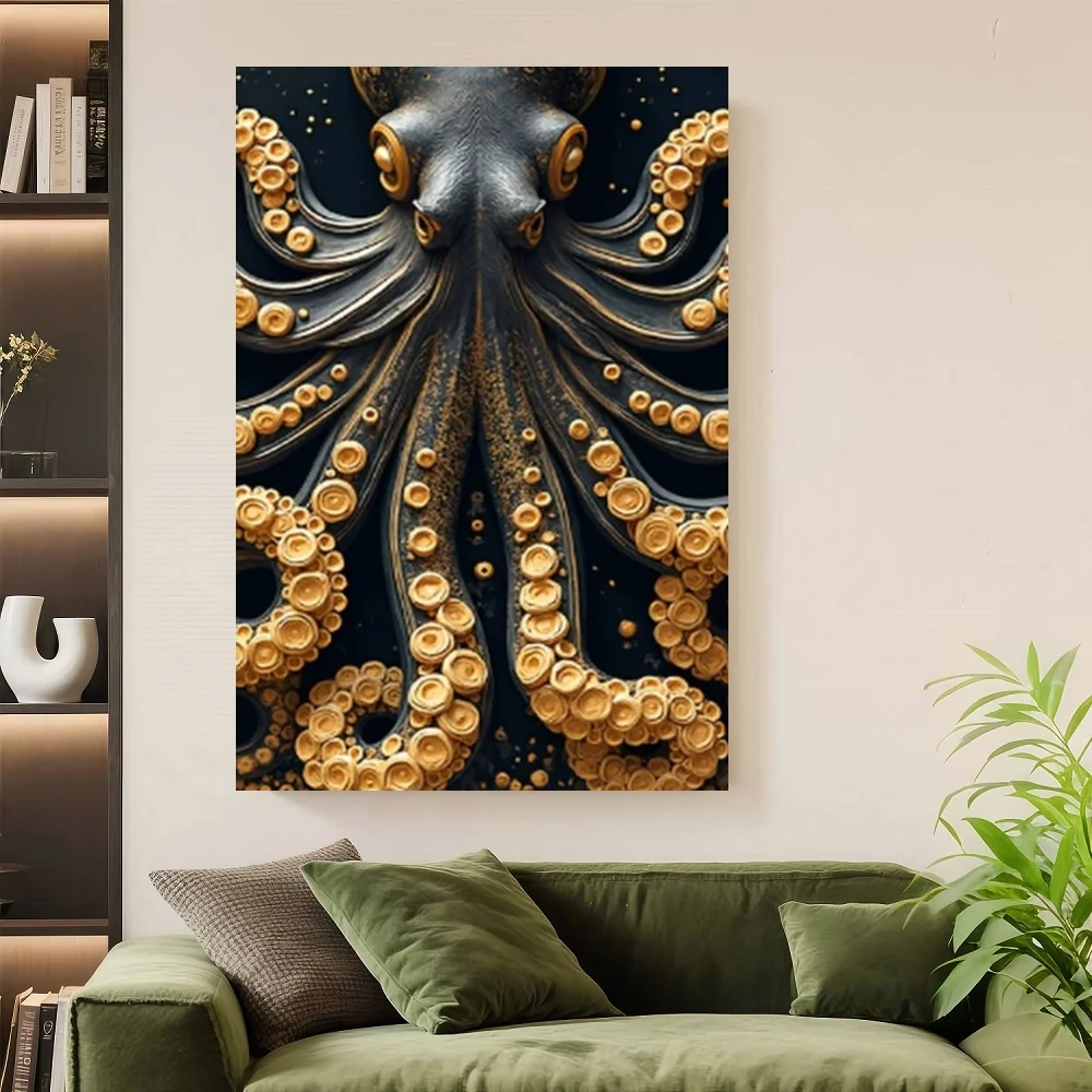 Framed 2D Flat 1pc, 2D/Flat, Decorative --Framed, Posters And Prints, En - Tentac Octopus Artistic Rendering, Father'S Day, Moth