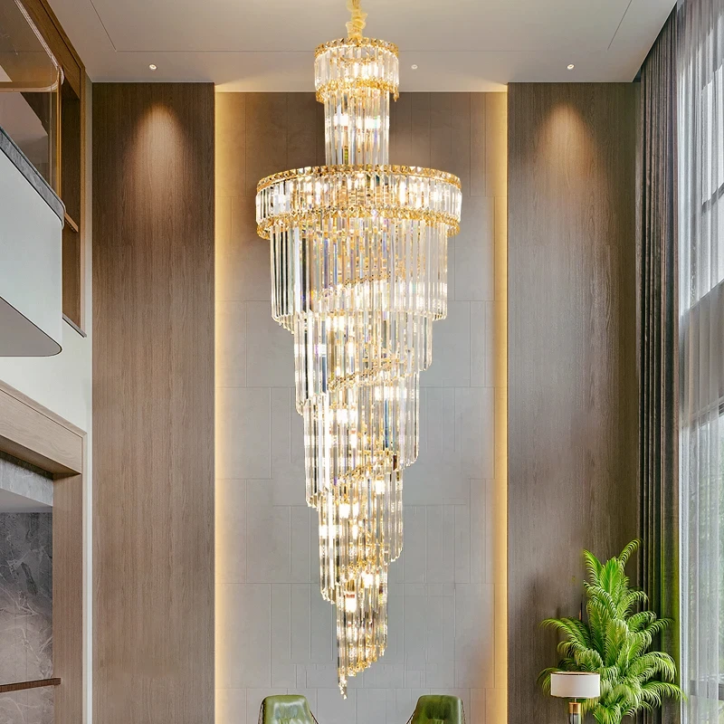 European Duplex Chandelier Light Luxury Atmosphere Villa Hotel Jump Floor Hollow Building In The Middle Floor Crystal Chandelier