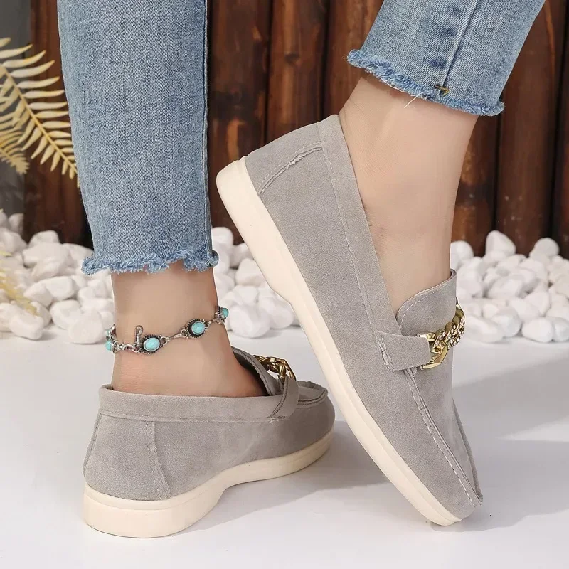 2024 New High Quality Women's Shoes Fashionable Solid Color Slip-On Mid-Toe Women's Flat Shoes Beaded Square Toe Flat Loafers