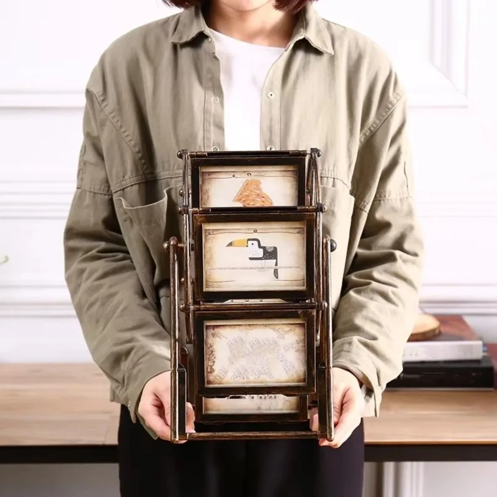 Vintage Ferris Wheel Photo Frame 360° Spin Changeable Photo Display Shelf 12 Picture Slots Windmill Photo Frame Birthday Gift