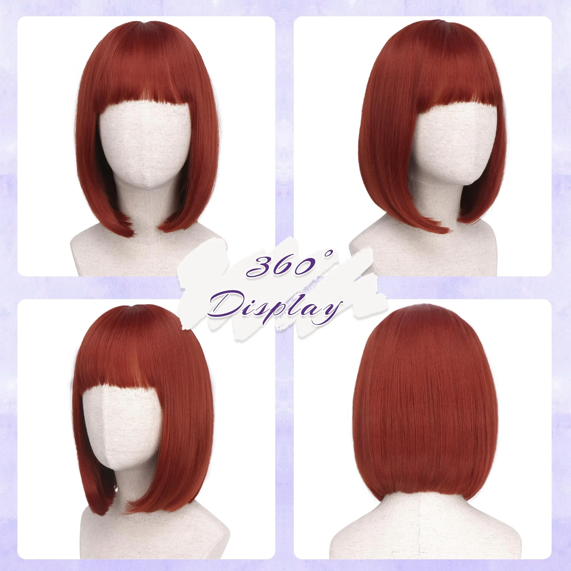 Short bob hairstyle red synthetic wig for Halloween party cosplay role-playing, everyday party wig, hot wire wig set