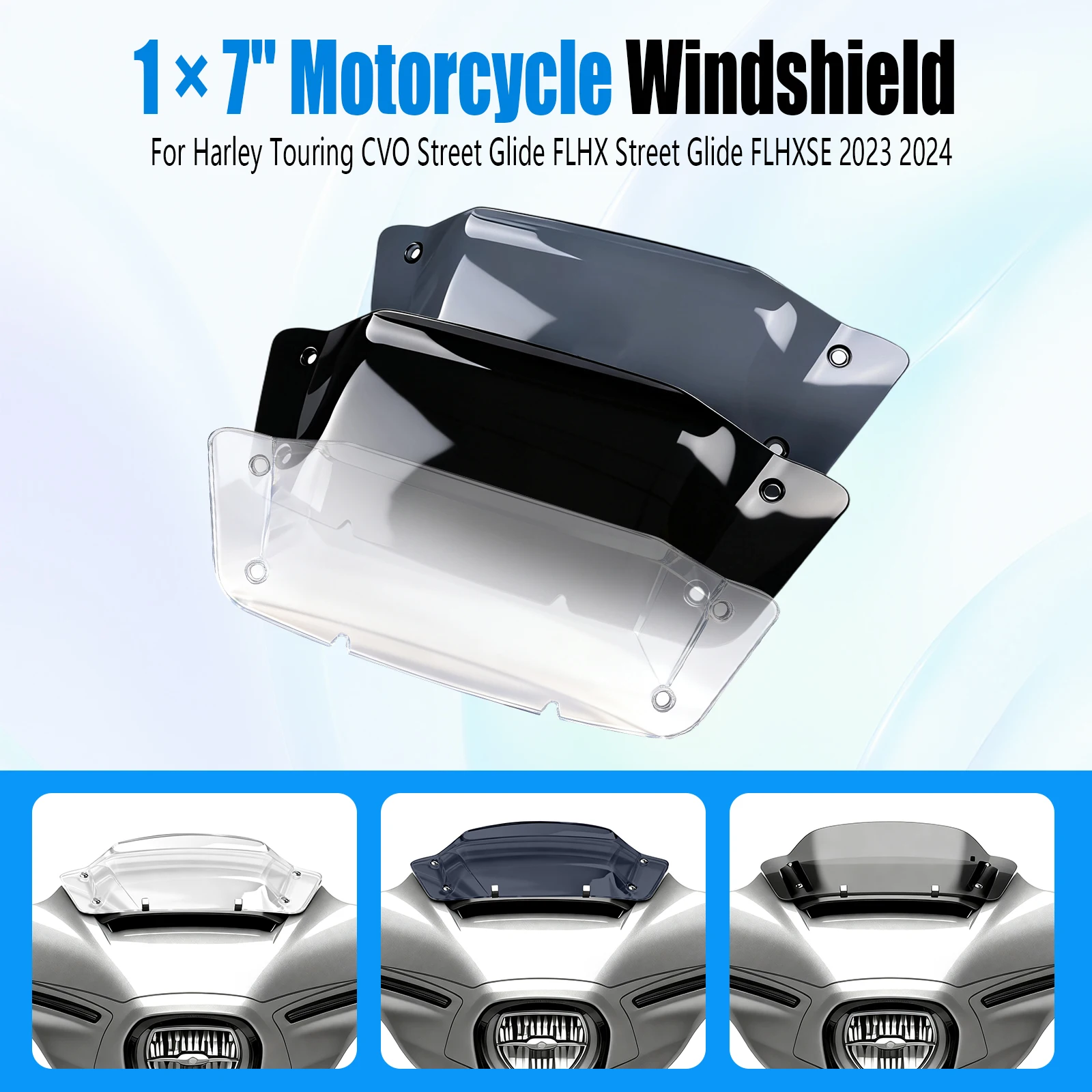 

7" Wave Windshield Windscreen Wind Deflector Splitter Cover Motorcycle Parts For Harley CVO Street Glide FLHXSE FLHX/I 2023-2024