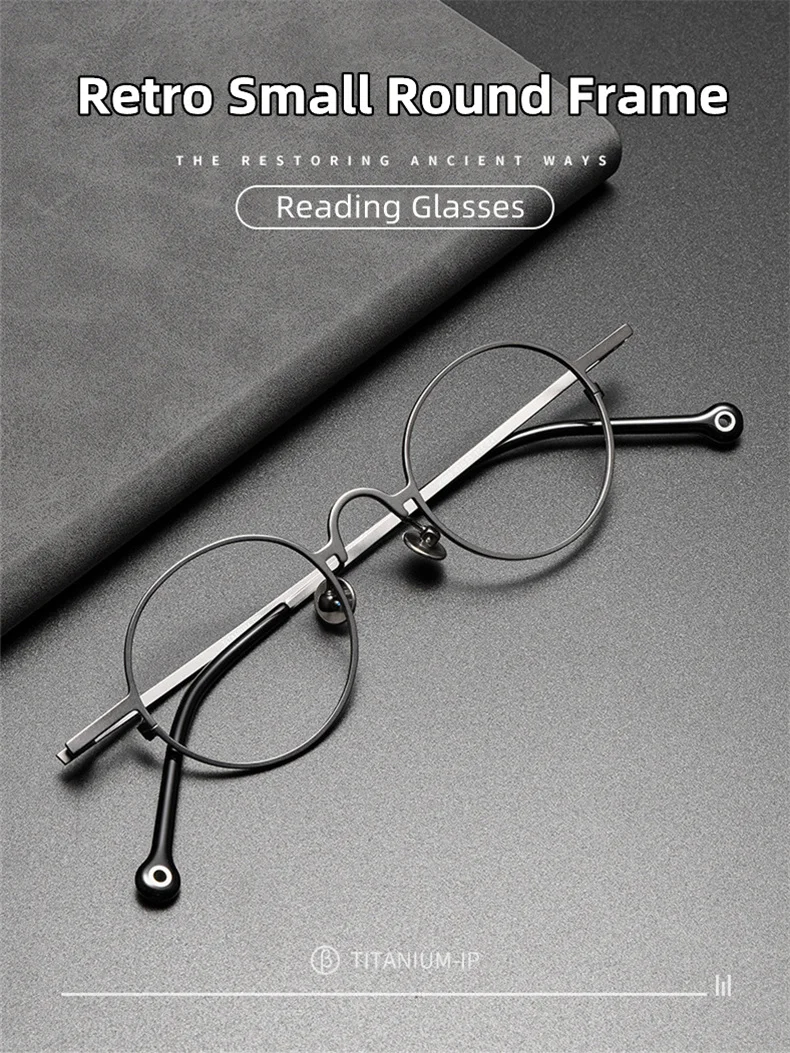 2022 Ultraleicht Retro Kleine Runde Rahmen Reinem Titan Gläser Marke Design Photochrome Anti-Blau Licht Lesebrille Für Männer – Detail 1