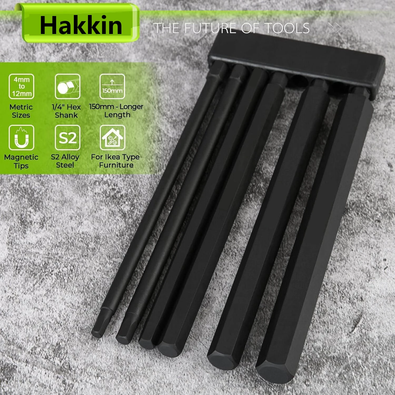6pcs 150mm 1/4 Inch Hex Head Allen Wrench Drill Bits,Metric 12mm 10mm 8mm 6mm 5mm 4mm, Magnetic Tips Screwdriver Socket Bit Set