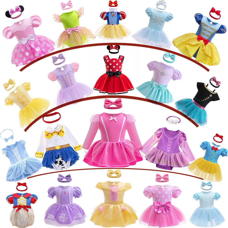 3-18 Month Toddler Girl Dress With Headband Romper Baby Elsa Mickey Cute Jumpsuit Princess Costumes Infant Sofia Purple Frocks