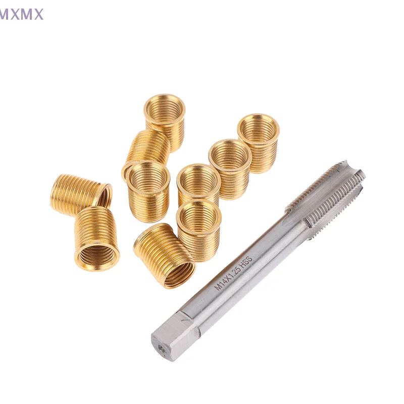 

{MX} 10Pcs Metal M12x1.25 M14x1.25 Inserts With Tap Spark Plug Thread Hole Repair Tools Threaded Tap Spark Plug Tap Inserts Kit
