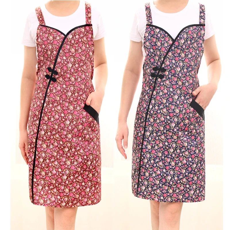 Chinese style apron female retro floral fashion vest-style kitchen cooking Korean style cute household smock adult