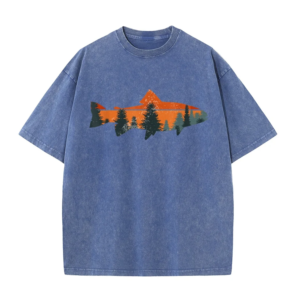 Trout Fly Fishing Nature Outdoor Fisherman Gift T-Shirt Moda Hombre 빅사이즈 Medium Cotton T Shirt Blue 100 Tee Men Angler Bass