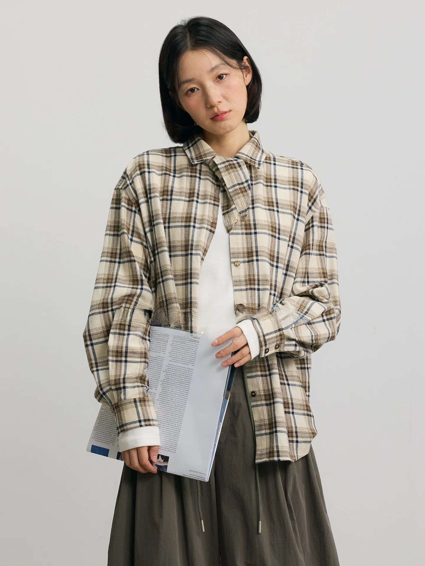 

Повседневная рубашка из чистого хлопкового фланеля с ярким узором, дизайном Long Island Memory и завязками, прочная, для ежедневного использования, от Deer A...