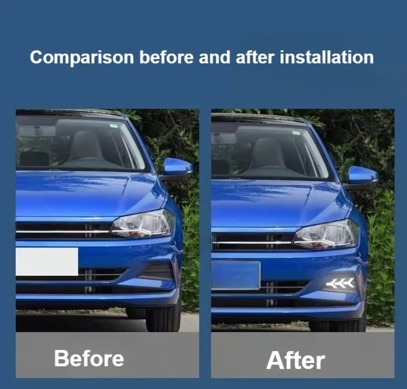 For Volkswagen Polo 2019 2020 2021 2022 2023 LED Daytime Running Lights Front Fog Lamp Yellow Streamer Steering DRL Daylights view 4