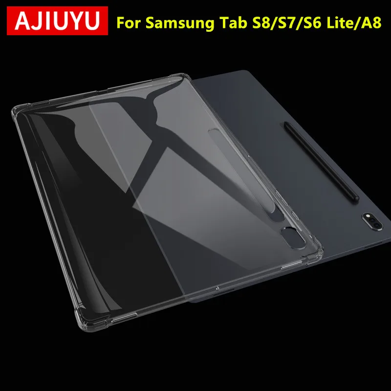AJIUYU Case For Samsung Galaxy Tab S7 FE Plus S8 S7 11 12.4 inch Tablet S6 Lite A8 A7 Cover Transparent TPU Silicone Soft Shell