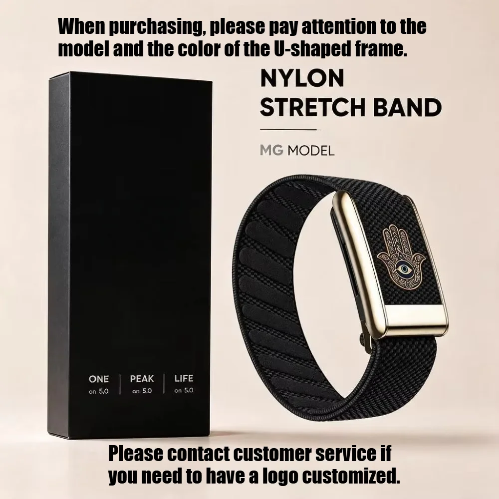 Compatible with WHOOP 5.0 MG Hand of Fatima Print Nylon Woven Elastic Replacement Wristband Metal Sport Strap
