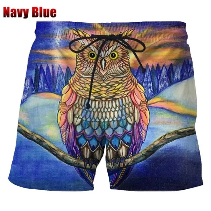 New Summer Men Owl 3D Print Fashion Men Beach Shorts Pants Harajuku Hip Hop Leisure Cute Gym Shorts Plus Size XS-5XL Male Homme