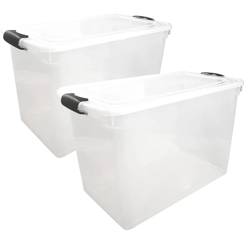 

112 Quart Extra Large Rectangular Clear Plastic Storage Container Bins with Secure Latching Lid, Grey Latch, (2-Pack)