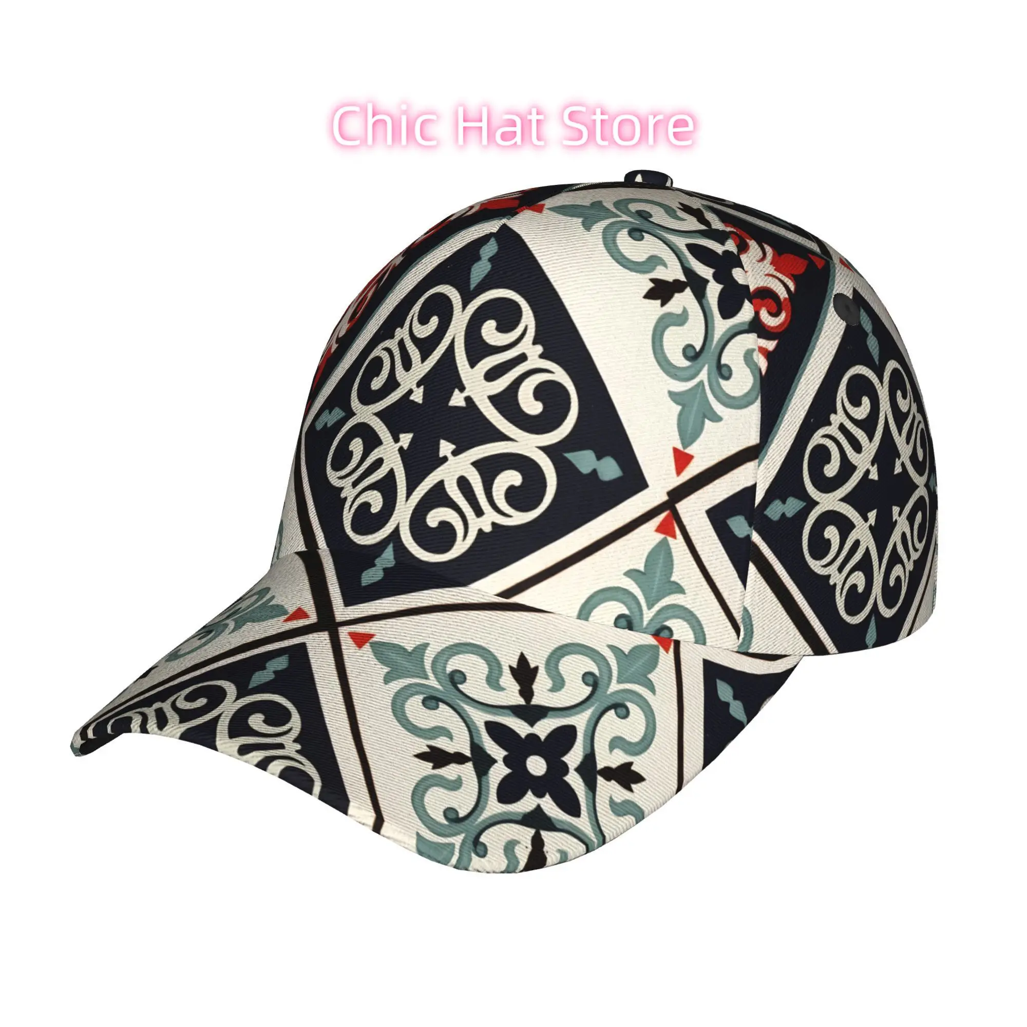 Colorful Tile Pattern, Fashionable Printed Baseball Cap, Curved Brim Baseball Cap, Sports Running Hat, Adjustable Baseball Hat