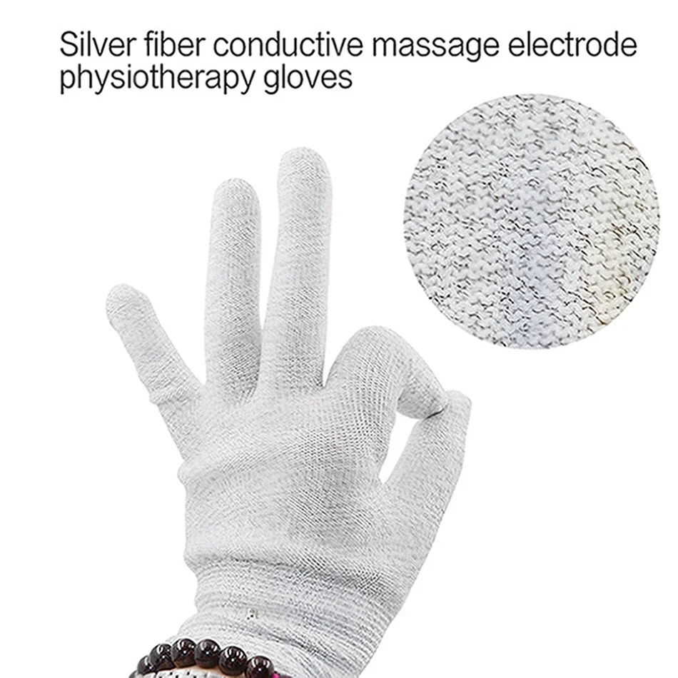 1 par de fibra respirável eletroterapia massageador luvas eletrodo com cabo eletrodo máquina eletrodo luvas para dezenas mechines