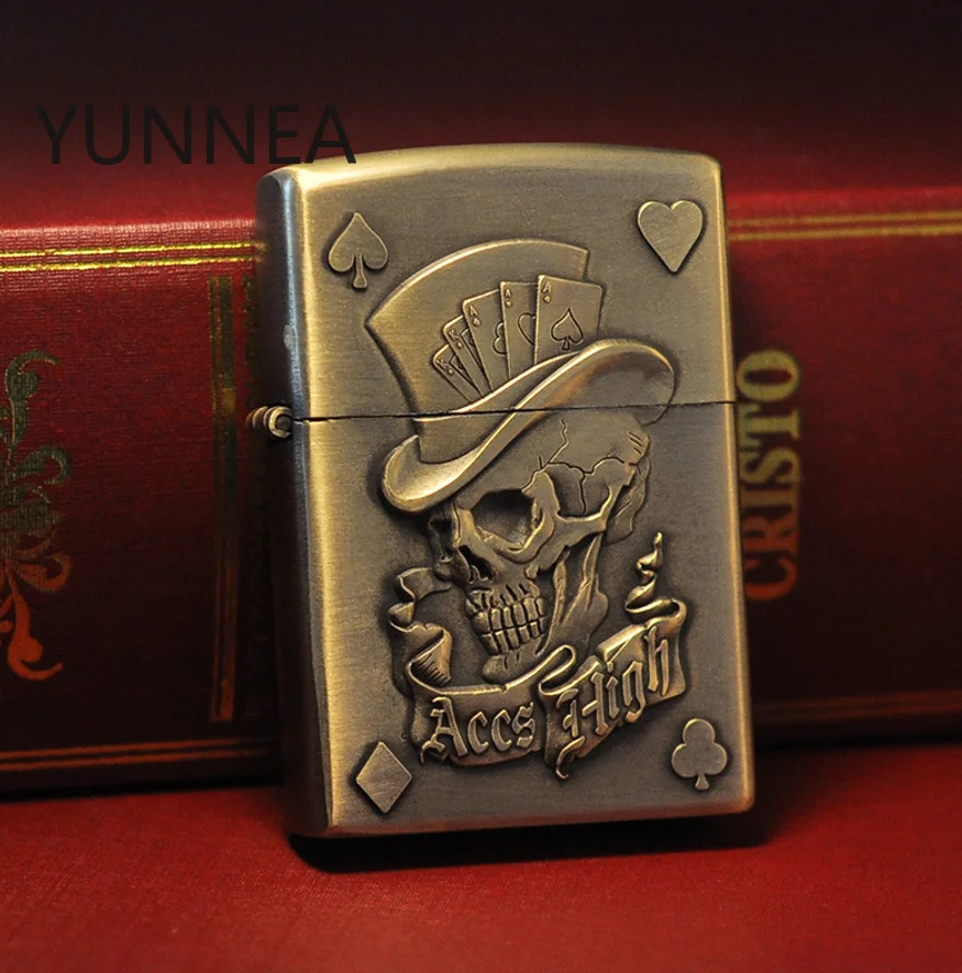 Bronze Skull Car Pattern Kerosene Gasoline Petroleum Oil Cigarette Lighter Classic Cheap Smoking Accessory for Men