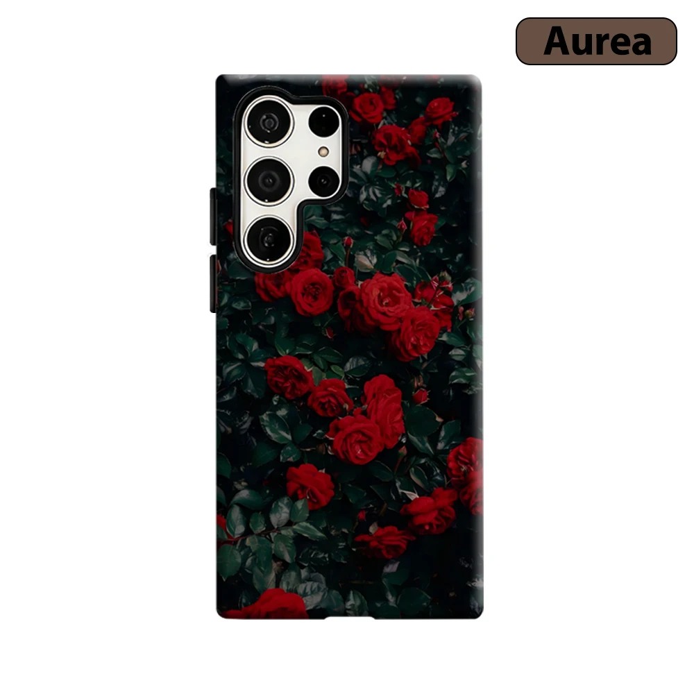 Crimson Rose Maze Phone Case for Samsung Galaxy S25 Ultra S24 S23 Ultra Plus Shockproof Double Layer Tough Back Cover