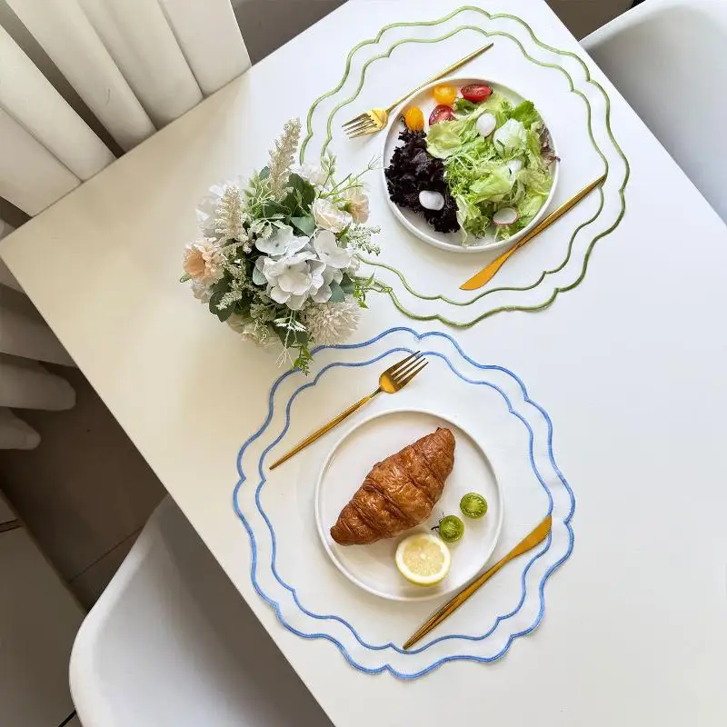 [Embroidered Placemat Flower Shaped Polyester Cotton Napkin Coffee Machine Dust Cover Cloth Korean Fabric Dining Table Mat]