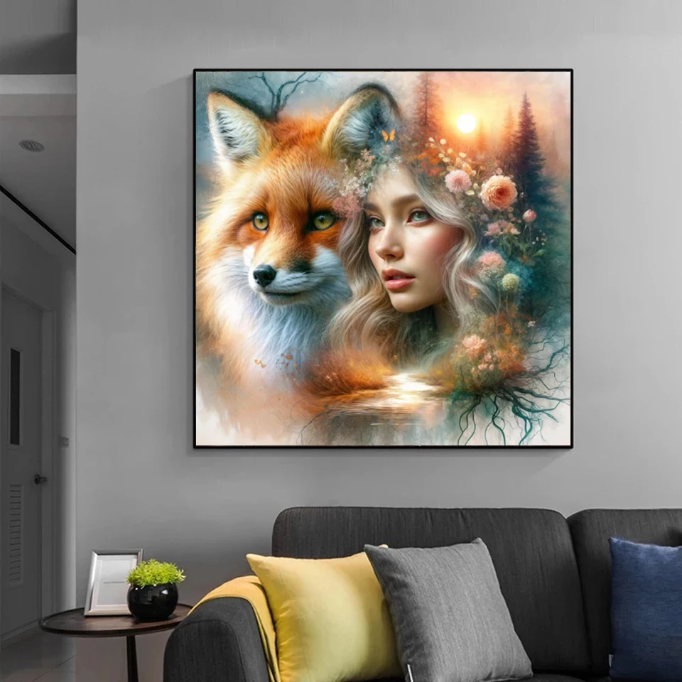 5D DIY Diamond Painting 2026 Beautiful Woman and Wolf Cross Stitch Set Diamond Mosaic Art Dragon Fox Unicorn Diamond Embroidery - view 2