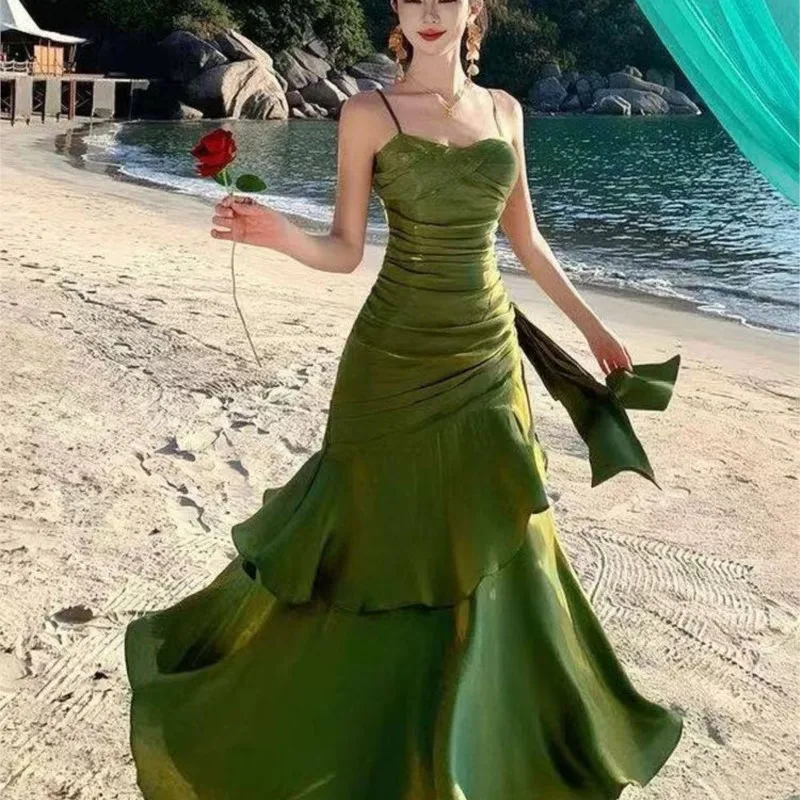 

Ruffled halter long light luxury dress for coming-of-age banquet