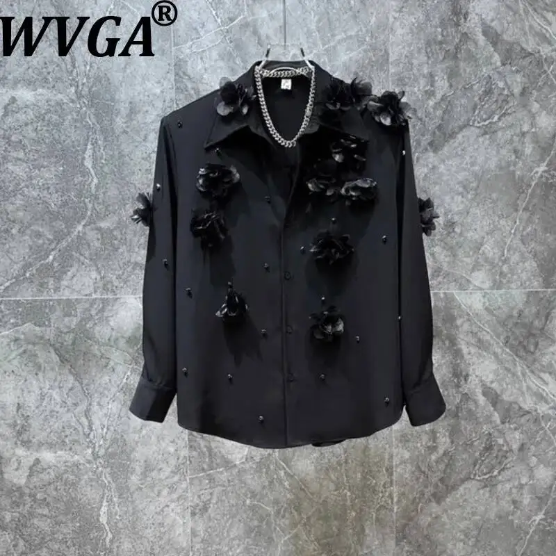 WVGA Spring Autumn New Men Trendy Heavy-duty Design Embroidered Three-dimensional Long Sleeve Shirt Korean Style Tops Ins W25942