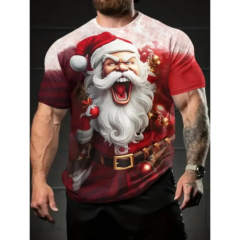 Christmas T-Shirts For Men 3D Santa Claus Graphic T Shirts Casual O-neck Short Sleeve Tees Tops Fashion Oversized X'mas Clothing