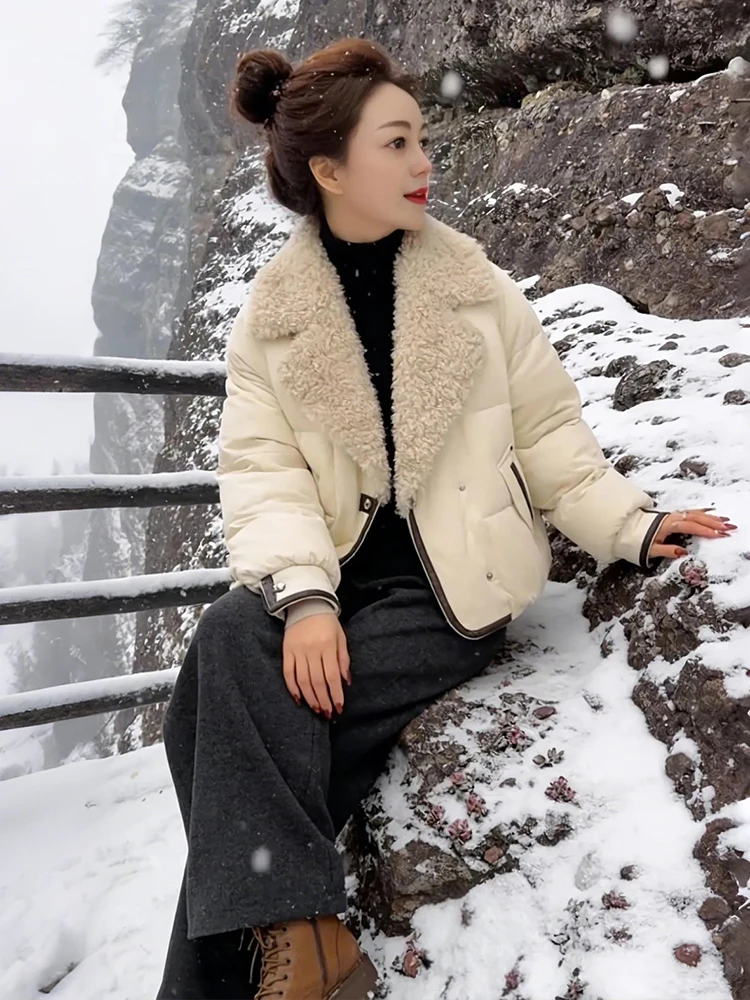 

Уникальная теплая короткая пуховая куртка для женщин, в корейском стиле, свободного кроя, из хлопка, для зимы, в уличном стиле.