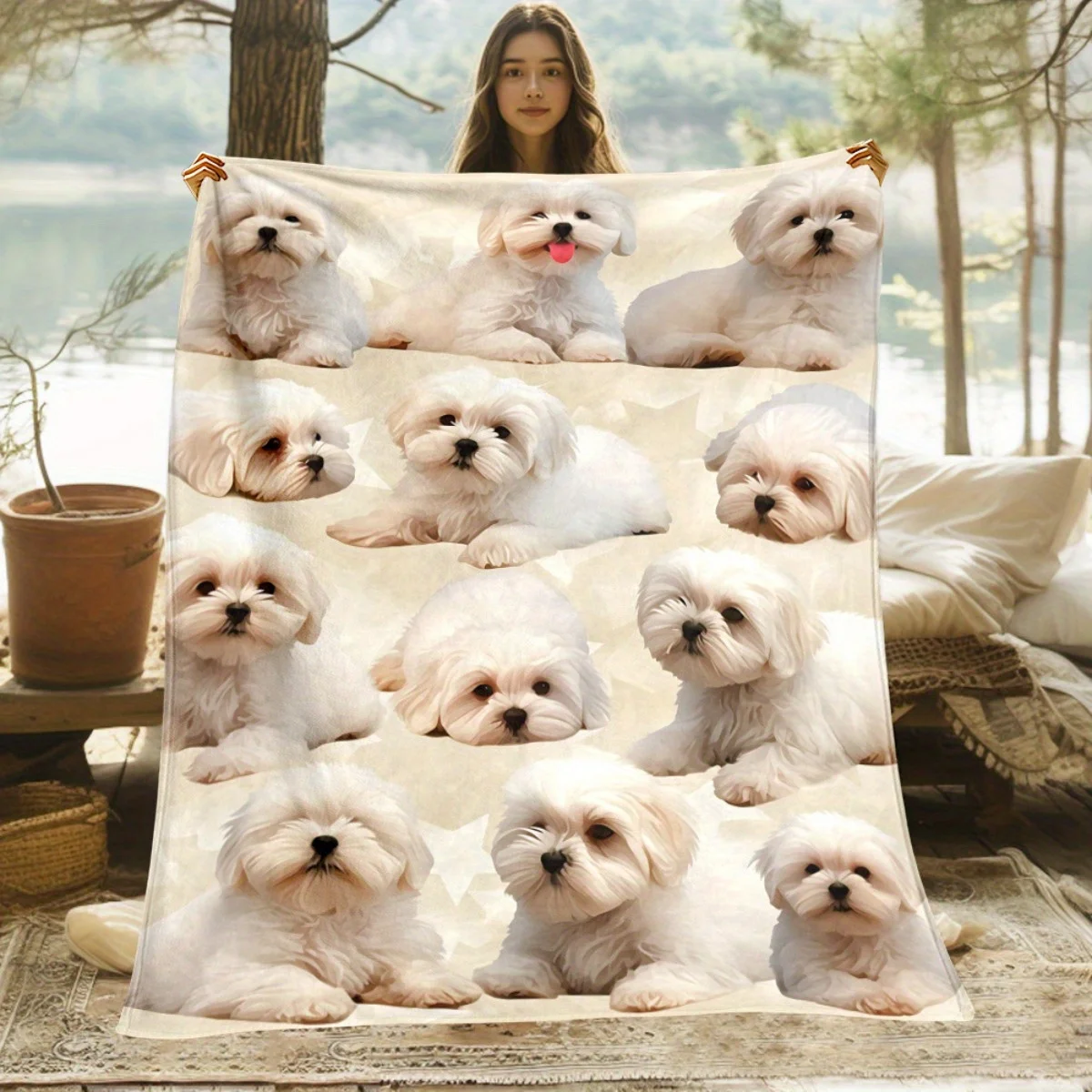 Cute Puppy Face Print Throw Blanket, All Season, Multi-use Nap Blanket for Home Dorm Office Sofa Bed