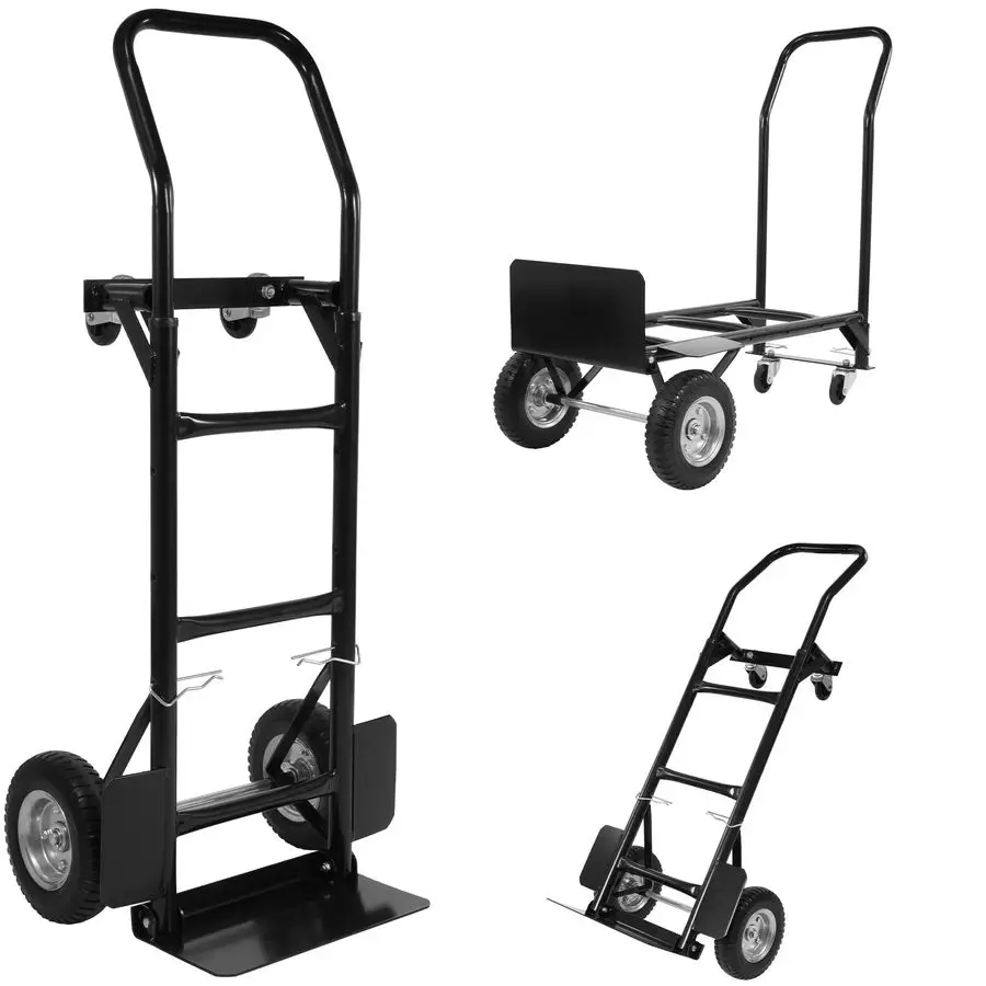 

2 in 1 Convertible Hand Truck and Cart, Utility Dolly Platform Cart with Telescoping Handle 4 Wheels, 220 LB Heavy Duty Hand Car