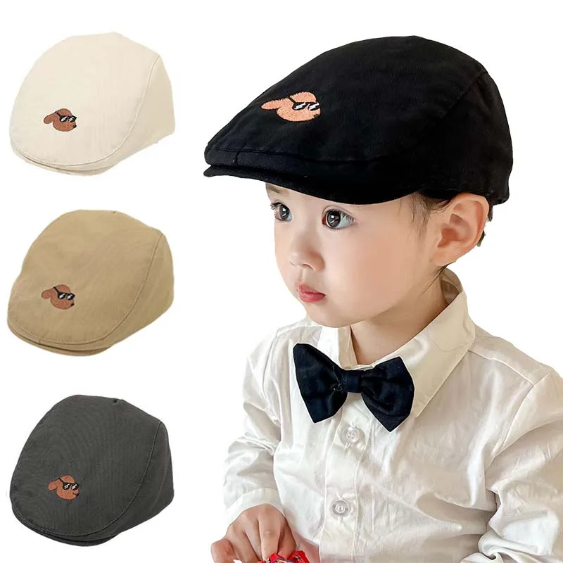 

Korean Baby Beret Hat Cartoon Dog Embroidery Kids Hats for Girls Boys Fashion Vintage Children Hat Adjustable Accessories 2-6Y