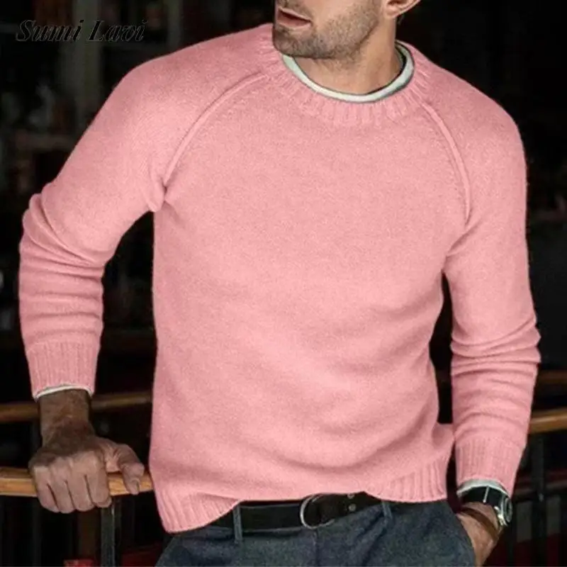 

2024 Spring Autumn Casual Sweater Mens Tops Knitted Long Sleeve Crew Neck Jumpers For Men Fashion Solid Color Knit Sweaters Male