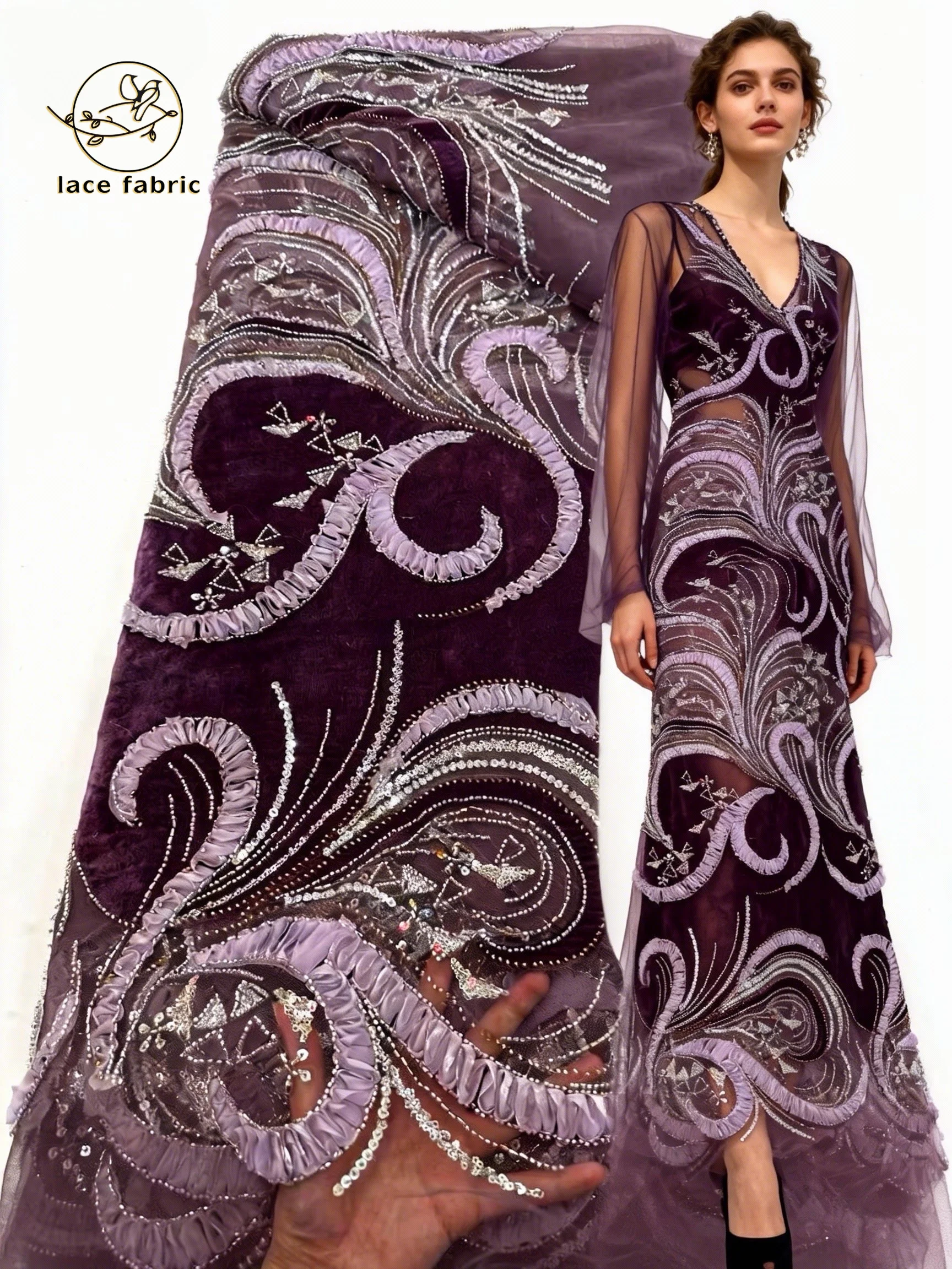 

African French Velvet Lace Beads Fabric 2026 Luxury Nigerian Lace with Sequins Wedding Dresses For Women High Quality 5 yards